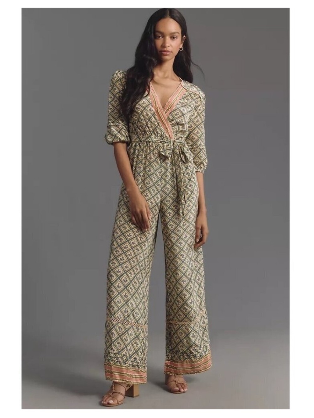 Farm Rio X Anthropologie mushroom V-Neck Jumpsuit Size XS